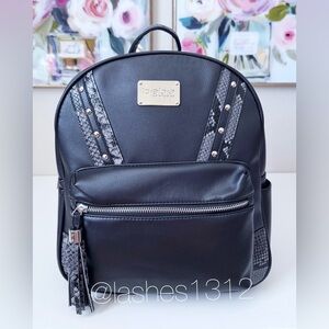 BEBE Bag Jett Stud Snakeskin Backpack - Black